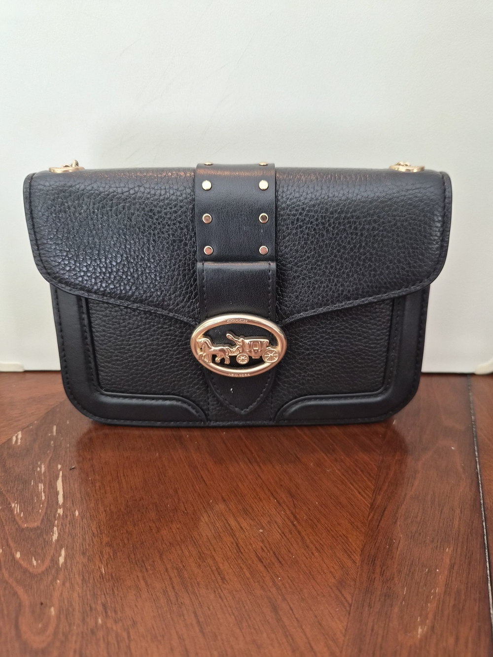 COACH Jade Chain Crossbody with Studs in Black Refined Pebble Leather